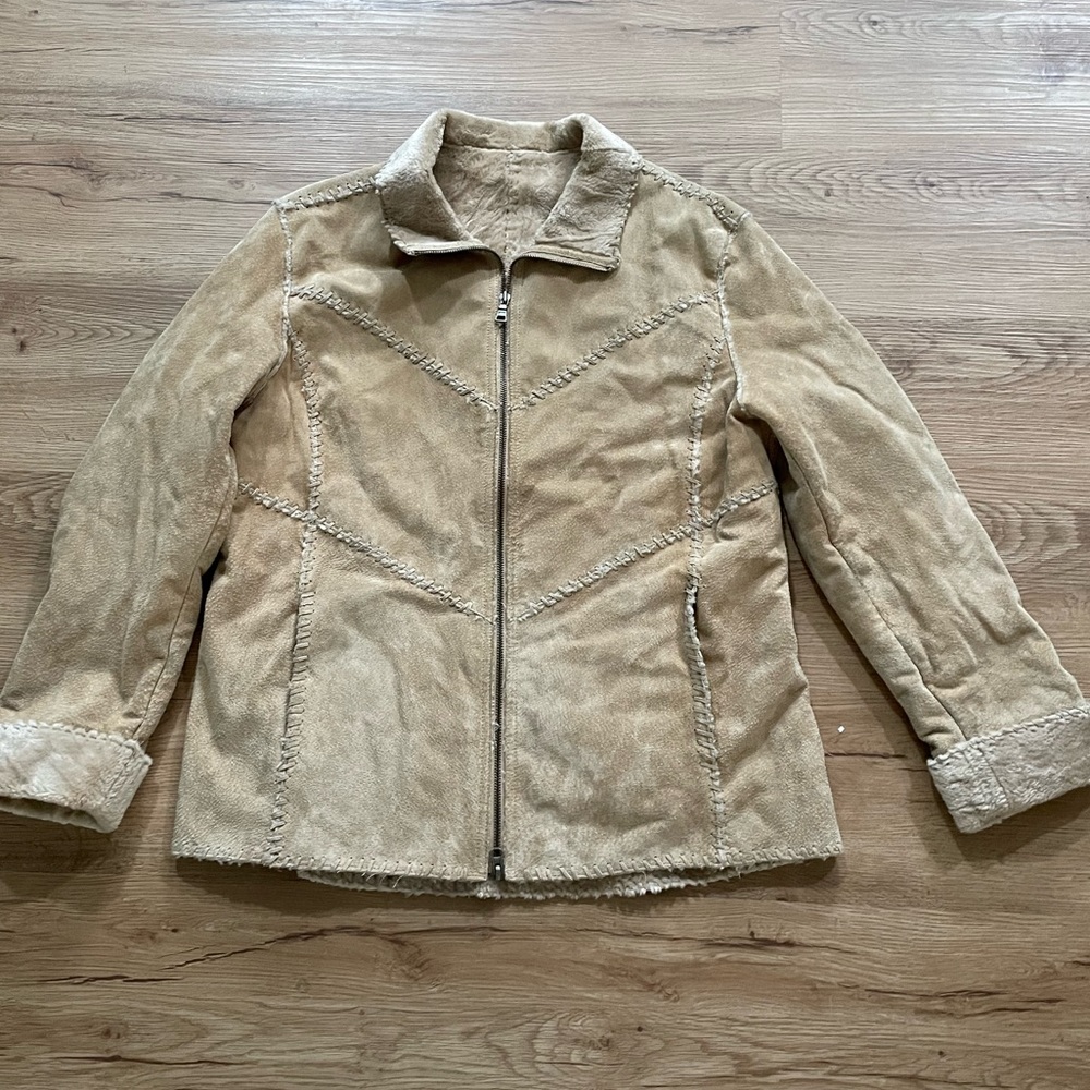 Massini Leather Suede Soft Tan/Beige Coat Patchwork